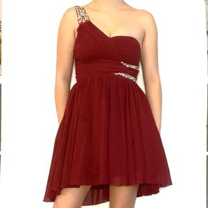 City Studio Dress Maroon One Shoulder